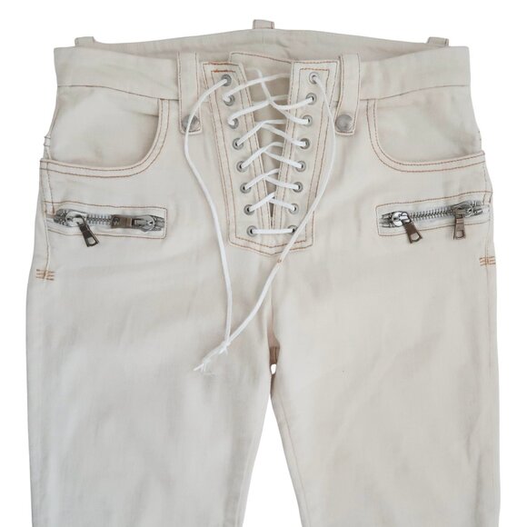 UNRAVEL PROJECT Off White lace up flare jeans sz 27  BEN TAVERNITI - Picture 2 of 10